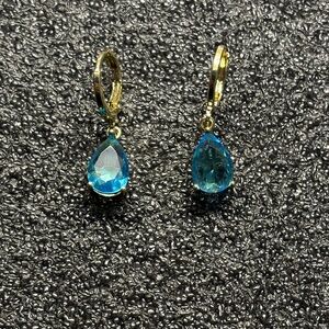 Gold Tone and Blue Teardrop Earrings